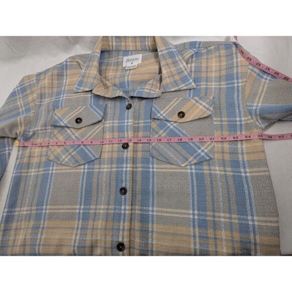 Boston Traders women's XL blue tan white plaid shacket earth tones button G7 - Picture 7 of 10